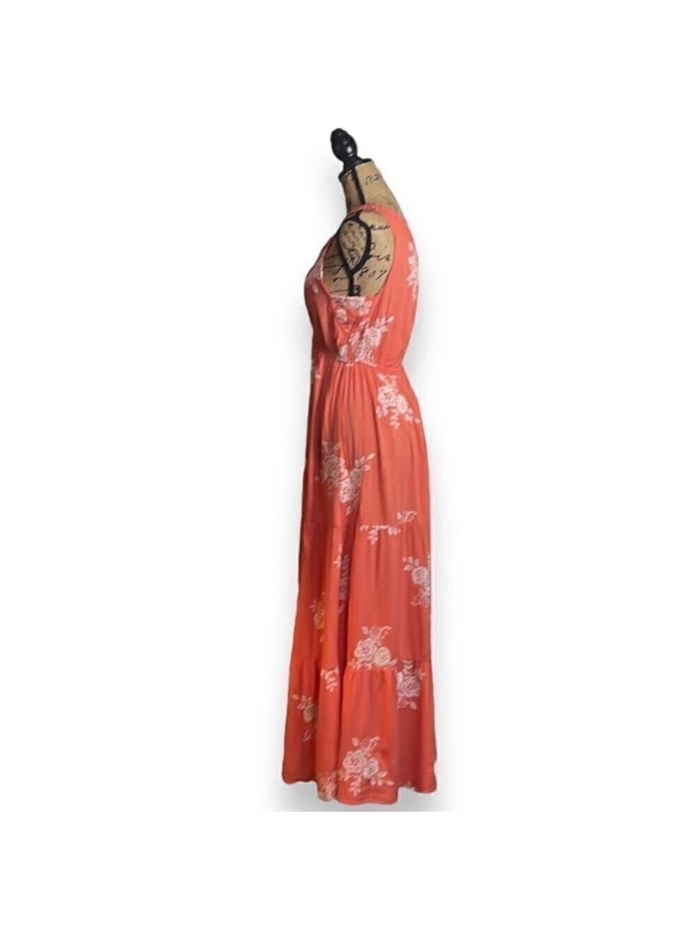 Coral Embroidered Maxi Dress Women's Size Medium V-Neck Elastic Waist Blue Rain - Picture 7 of 9
